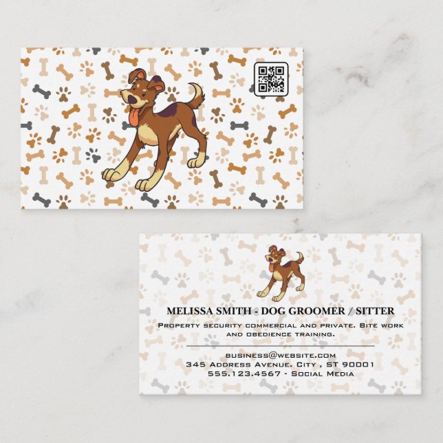 Carte De Visite Modèle Os Pattes de Chien | Joyeux Toutou | Code Q (Devant / Derrière)