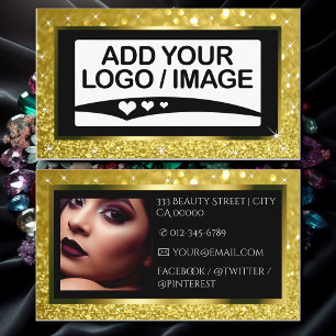 Carte De Visite Modèle photo de logo de luxe Yellow Gold Sparkle