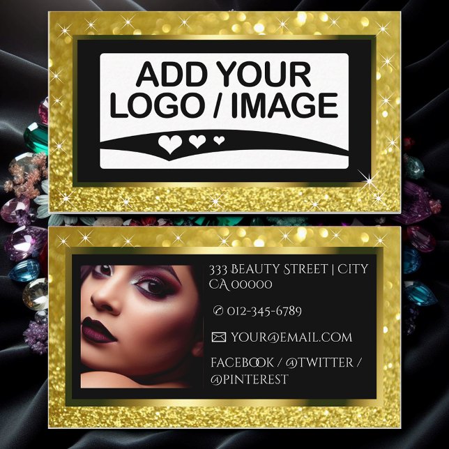 Carte De Visite Modèle photo de logo de luxe Yellow Gold Sparkle (Créateur téléchargé)