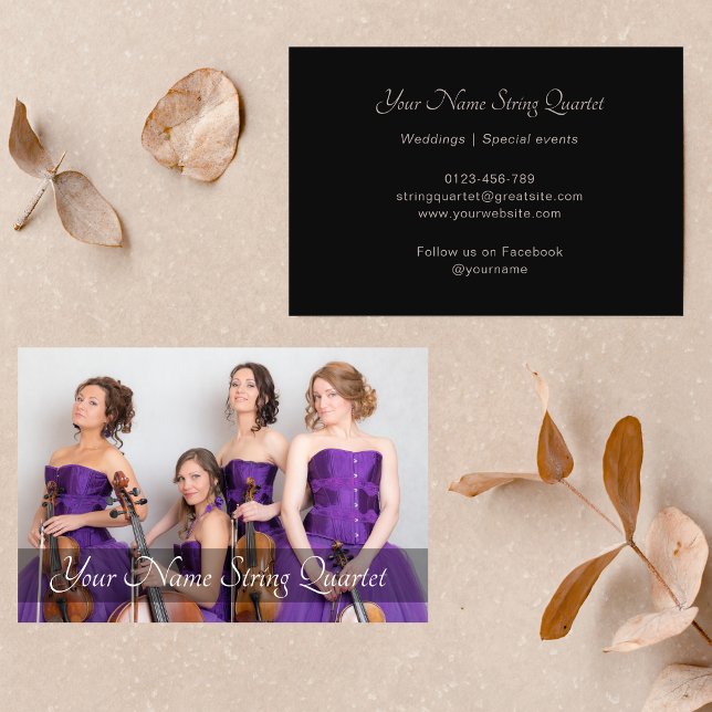 Carte De Visite Modèle photo de quatuor à cordes Noir (Créateur téléchargé)