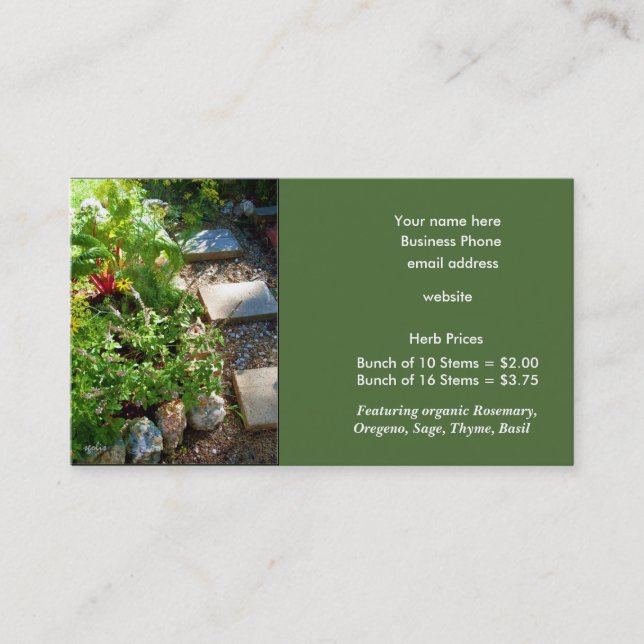 Carte de visite modèle pour la vente d'herbes fraî (Devant)
