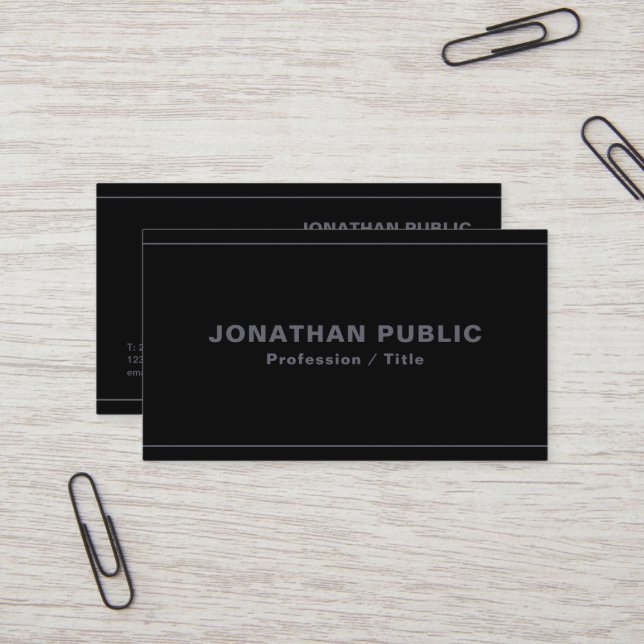 Carte De Visite Modèle professionnel élégant Noir & Anthracite (Devant/Arrière en situation)