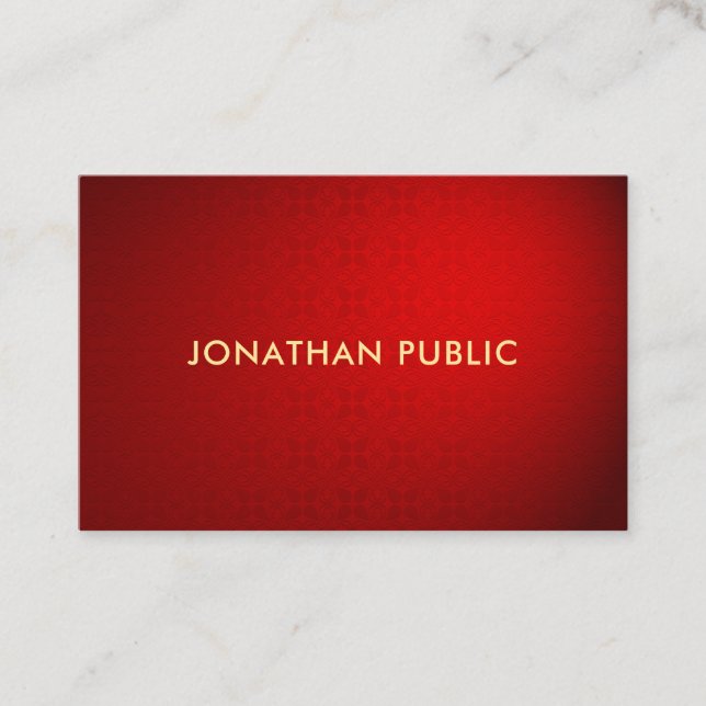 Carte De Visite Modèle professionnel Elegant Red Damask Gold Text (Devant)