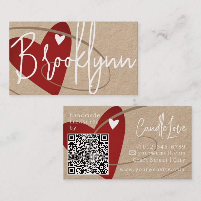 Carte De Visite Modèle QR Code Fabriqué Avec L'Amour Artistes Coeu (Devant / Derrière)