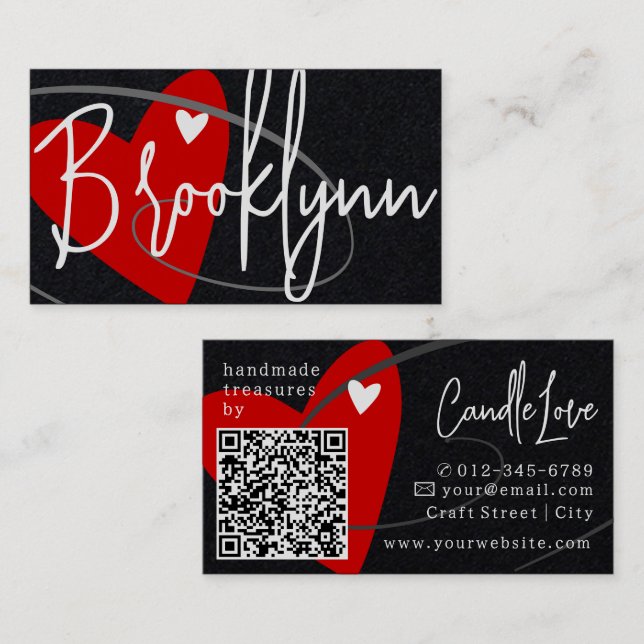 Carte De Visite Modèle QR Code Rouge fait avec l'amour de l'artisa (Devant / Derrière)