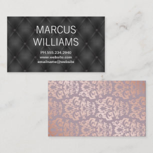Carte De Visite Modèle rose Gold Damask Cuir rembourré