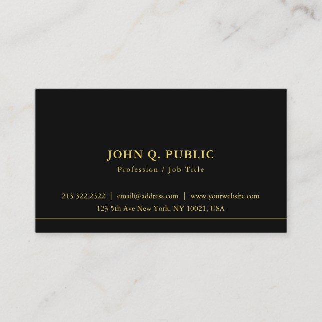 Carte De Visite Modèle simple chic professionnel noir et or (Devant)