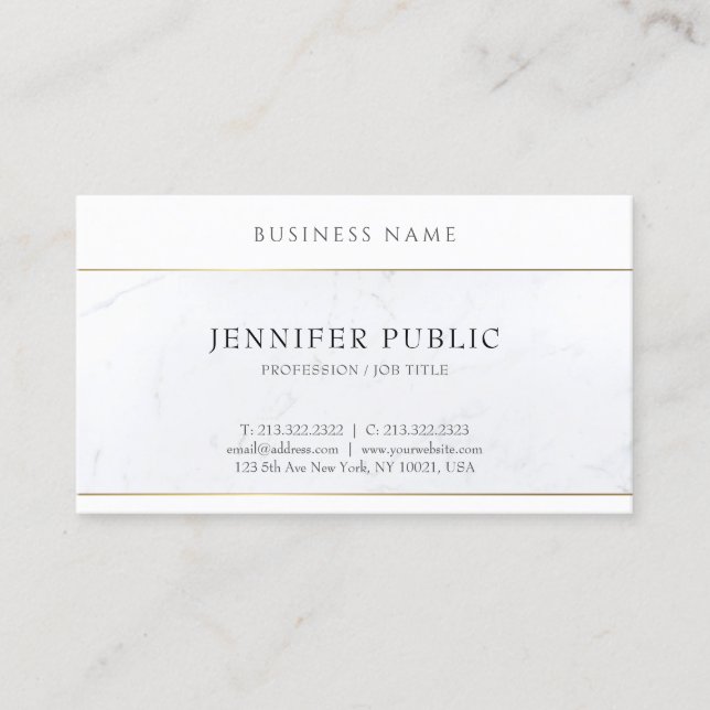 Carte De Visite Modèle simple Élégant Marbre blanc professionnel (Devant)