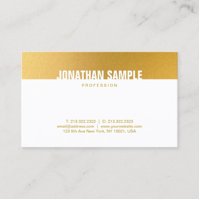 Carte De Visite Modèle simple professionnel or blanc élégant (Devant)