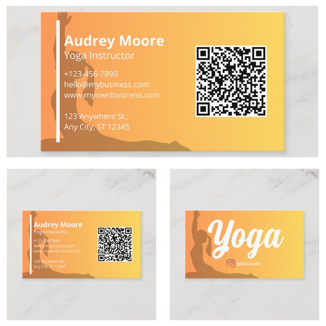 Carte De Visite Modèles de code QR pour instructeurs de yoga (Yoga Instructor Templates QR Code Business Card
)