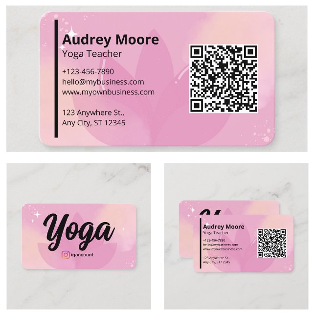 Carte De Visite Modèles de professeur de yoga Code QR (Yoga Teacher Templates QR Code Business Card
)