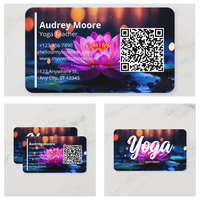 Carte De Visite Modèles de professeur de yoga élégants modernes de (Lotus Flower Modern Elegant Yoga Teacher Templates Business Card
)