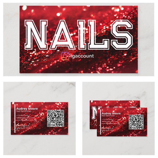 Carte De Visite Modèles de Technicien de Manucure Professionnel Co (QR Code Red Professional Nail Technician Templates Business Card
)