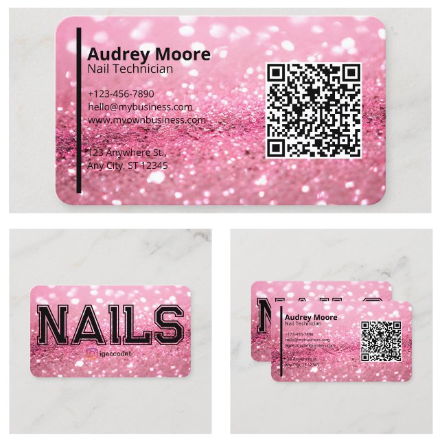 Carte De Visite Modèles modernes de technicien en onglerie profess (Modern Pink Professional Nail Technician Templates Business Card
)