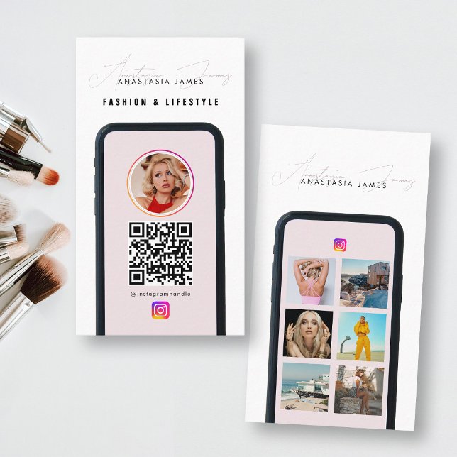 Carte De Visite Modern 6 Photo Feed Grid Médias sociaux QR Code (Modern 6 Photo Feed Grid Social Media QR Code Business Card)