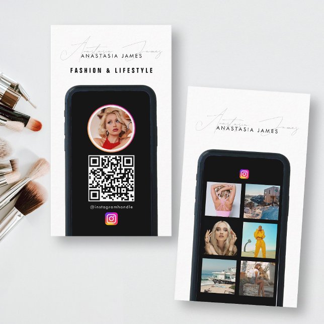 Carte De Visite Modern 6 Photo Feed Grid Médias sociaux QR Code (Modern 6 Photo Feed Grid Social Media QR Code Business Card)