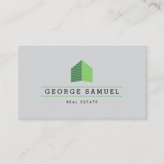 Carte De Visite Modern Abstract Green Home Logo Realtor Ash-Black