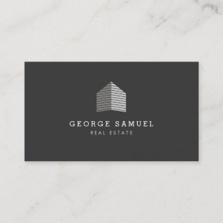 Carte De Visite Modern Abstract Home Logo Realtor Gray White
