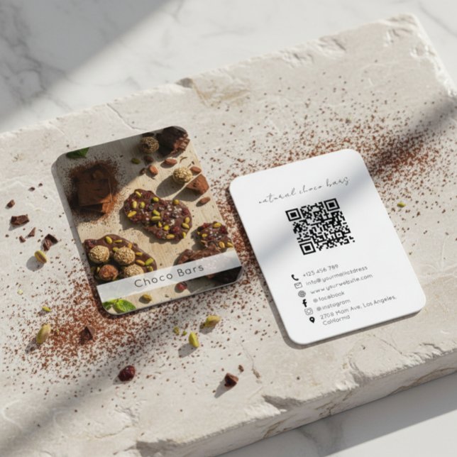 Carte De Visite Modern Artisan Chocolate Brand QR Code  (Créateur téléchargé)
