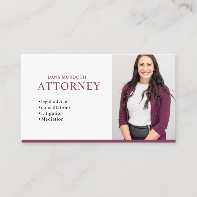 Carte De Visite Modern Attorney Professional Photo (Devant)