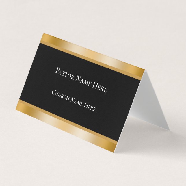 Carte De Visite Modern Black & Gold Custom Text Church Pastor  (Devant)