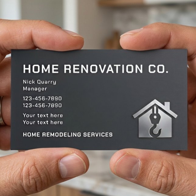 Carte De Visite Modern Black & Silver Industrial Home Renovation (Créateur téléchargé)