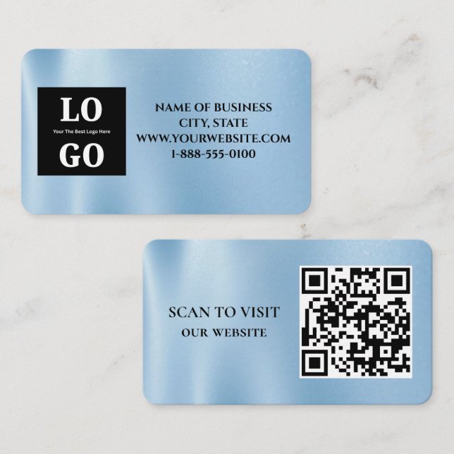 Carte De Visite Modern Blue Sky Custom Logo and QR Code  (Devant / Derrière)