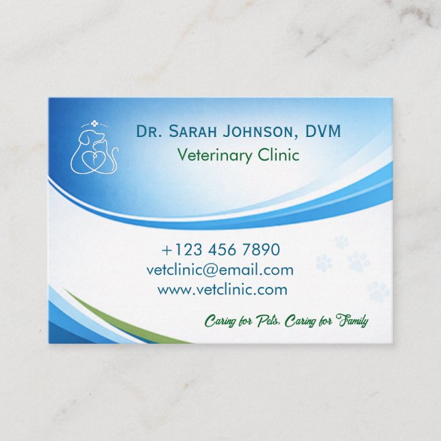 Carte De Visite Modern Blue Veterinarian & Pet Clinic Customizable (Devant)