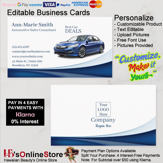Carte De Visite Modern Blue Wave Car Sales Commercial  (Modern Blue Wave Car Sales Commercial Business Card.)