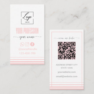 Carte De Visite Modern Blush pink and white Logo Business Card