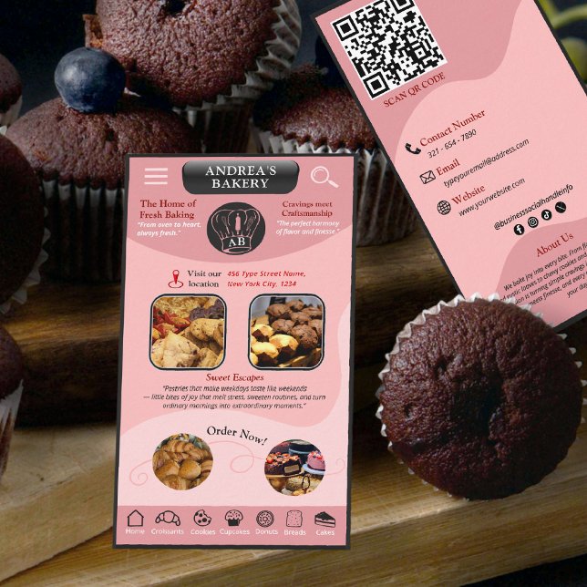 Carte De Visite Modern Blush Pink Bakery Add Logo and Brand Photos (Créateur téléchargé)