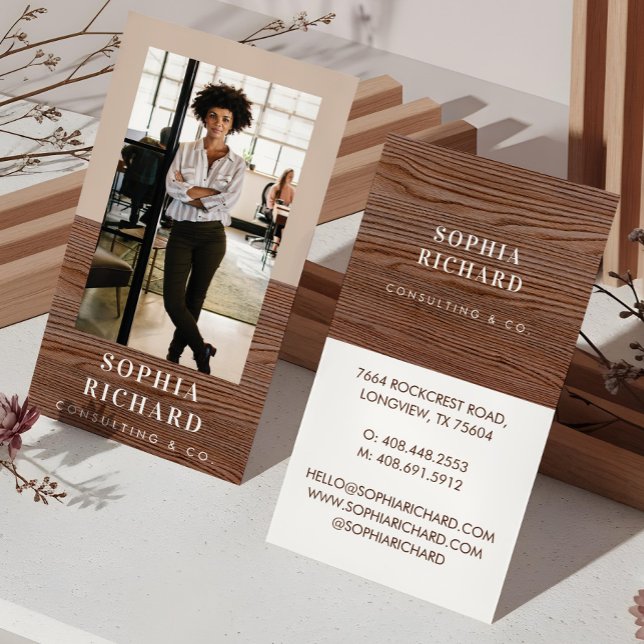 Carte De Visite Modern Blush & Wood Chic Luxury Professional Photo (Modern Woodgrain Professional Business Photo Business Card)