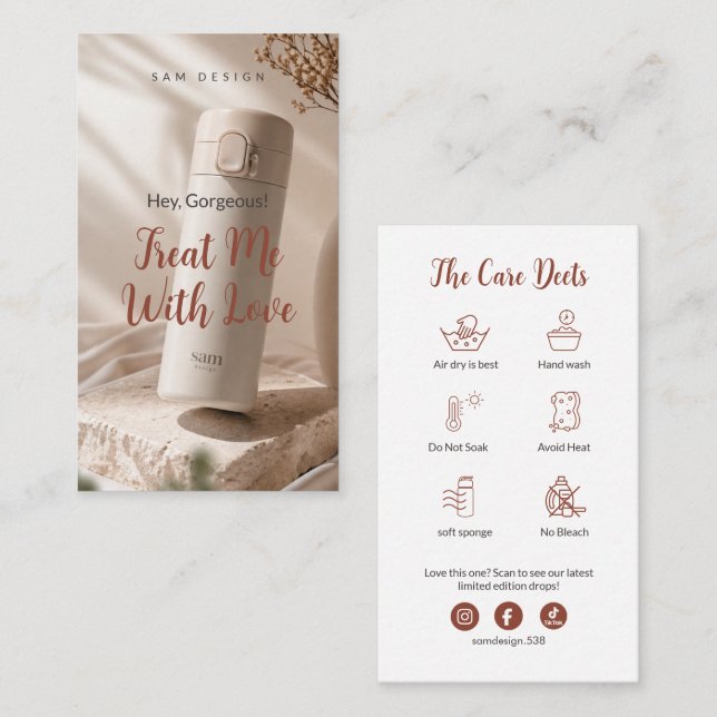 Carte De Visite Modern Boho Terracotta Photo Tumbler Care Card (Devant / Derrière)