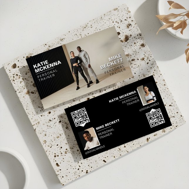 Carte De Visite Modern Bold Personal Fitness Trainer Coach Photos (Modern Partners Photo Fitness Trainer QR Code Business Card)