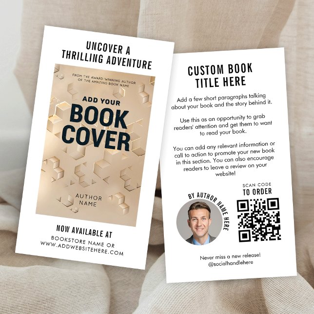Carte De Visite Modern Book Launch Author Marketing QR Code (Modern custom book cover and author photo promotional business cards with QR code)