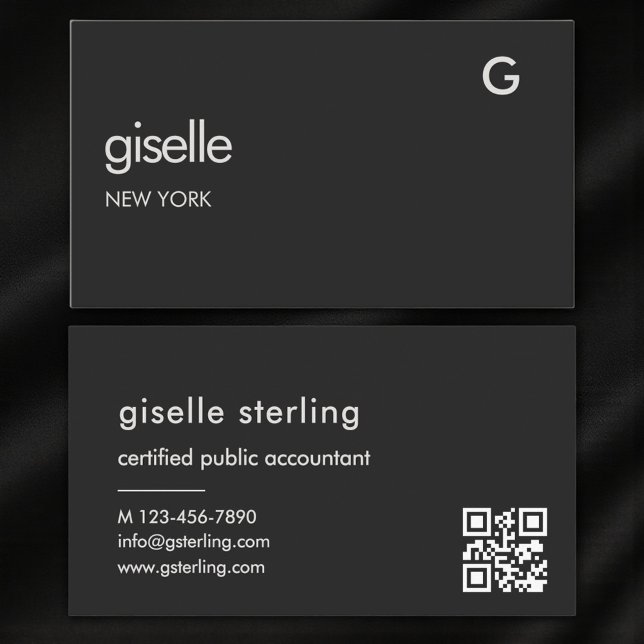 Carte De Visite Modern Bookkeeper Accountant CPA Black QR Code  (Créateur téléchargé)