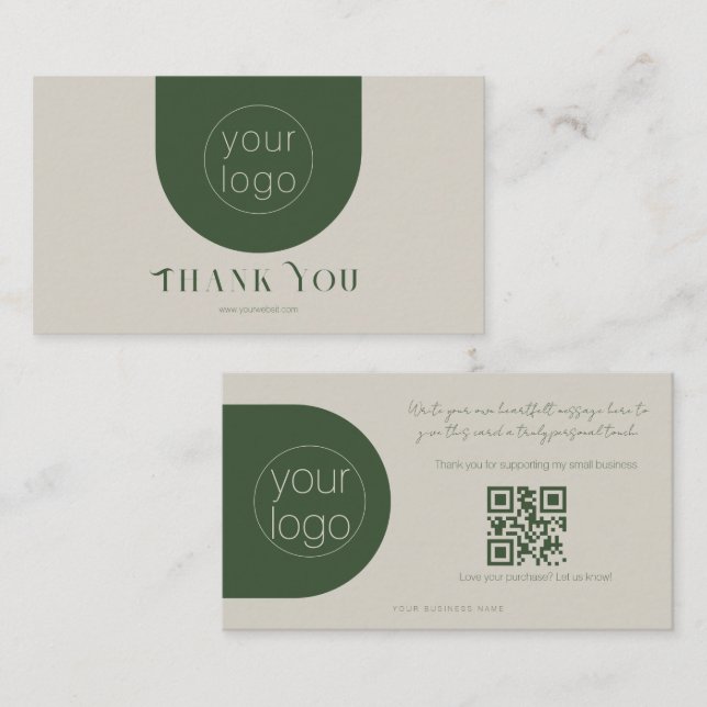 Carte De Visite Modern Branding Thank You Card Sage Green (Devant / Derrière)