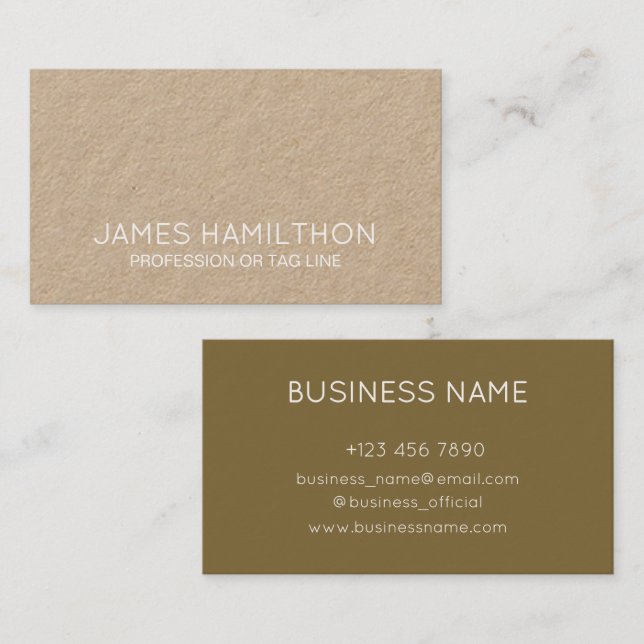 Carte De Visite Modern Brown Minimalist Kraft Consultant (Devant / Derrière)