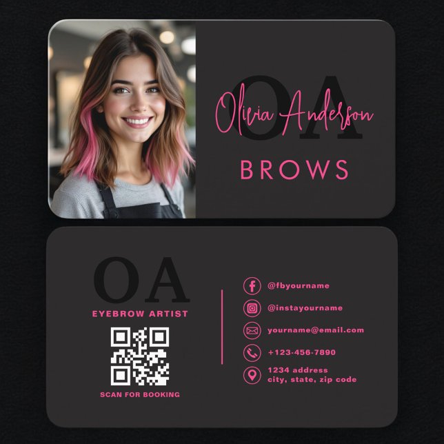 Carte De Visite Modern Brows Artist Hot Pink and Black (Créateur téléchargé)