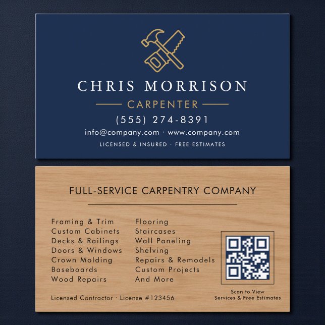 Carte De Visite Modern Carpenter QR Code (Créateur téléchargé)