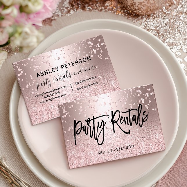 Carte De Visite Modern Chic Glam Rose Gold Glitter Party Rentals (Modern Chic Glam Rose Gold Glitter Party Rentals Business Card)
