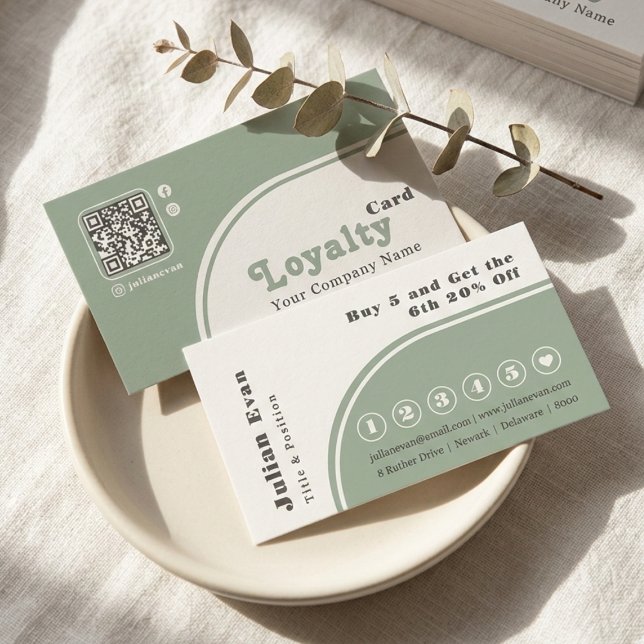 Carte De Visite Modern Chic Retro Groovy Sage Green Loyalty Card (Modern Chic Retro Sage Green Loyalty Card)