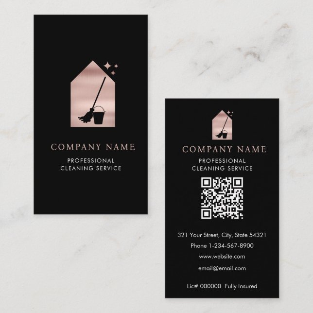 Carte De Visite Modern Cleaning Cleaner Service Logo Rose Gold (Devant / Derrière)