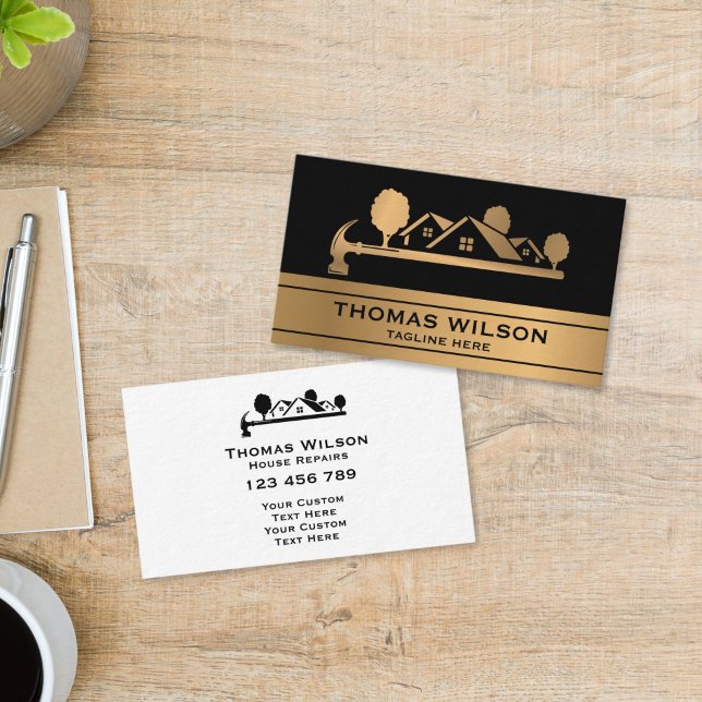 Carte De Visite Modern Construction Handyman Carpenter Tools Gold (modern handyman business cards with gold houses logo)