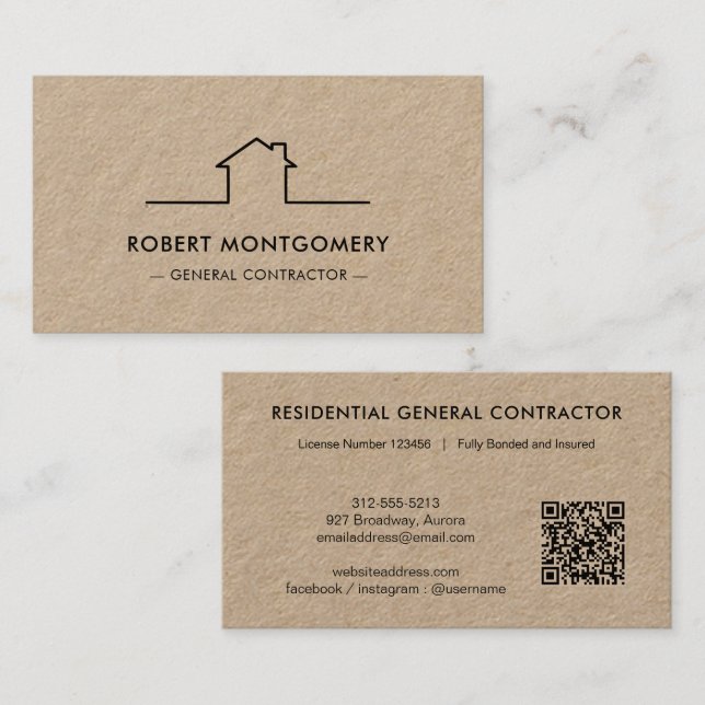 Carte De Visite Modern Contractor Construction QR Code (Devant / Derrière)
