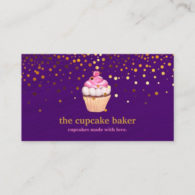 Carte De Visite Modern Cupcake Logo Bakery Chef Catering Confetti  (Devant)