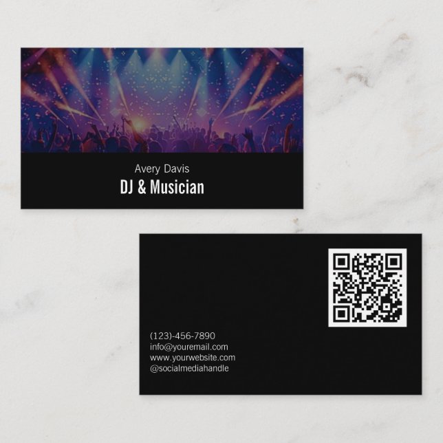 Carte De Visite Modern Deejay Music DJ Party Music Djing QR Code (Devant / Derrière)