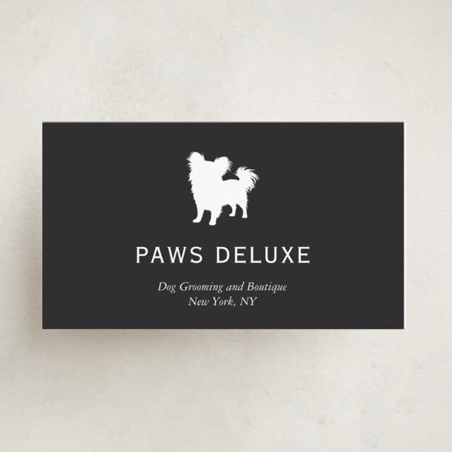 Carte De Visite Modern Dog Grooming Silhouette Logo | Charcoal (Créateur téléchargé)