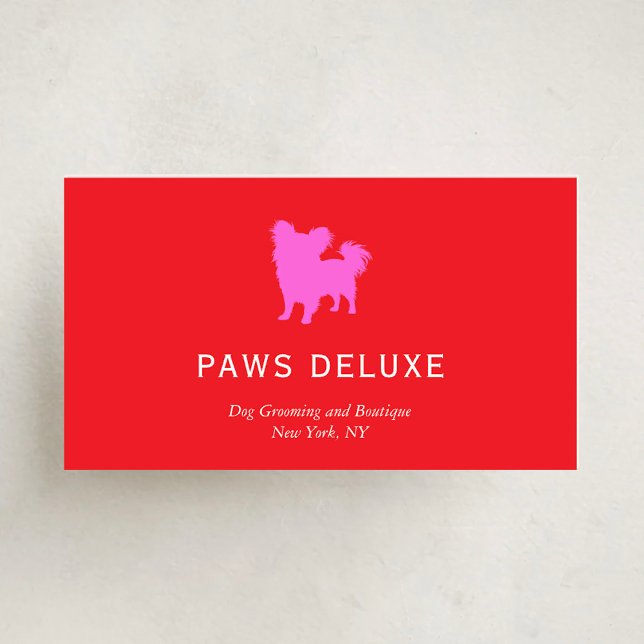 Carte De Visite Modern Dog Grooming Silhouette Logo | Red (Créateur téléchargé)