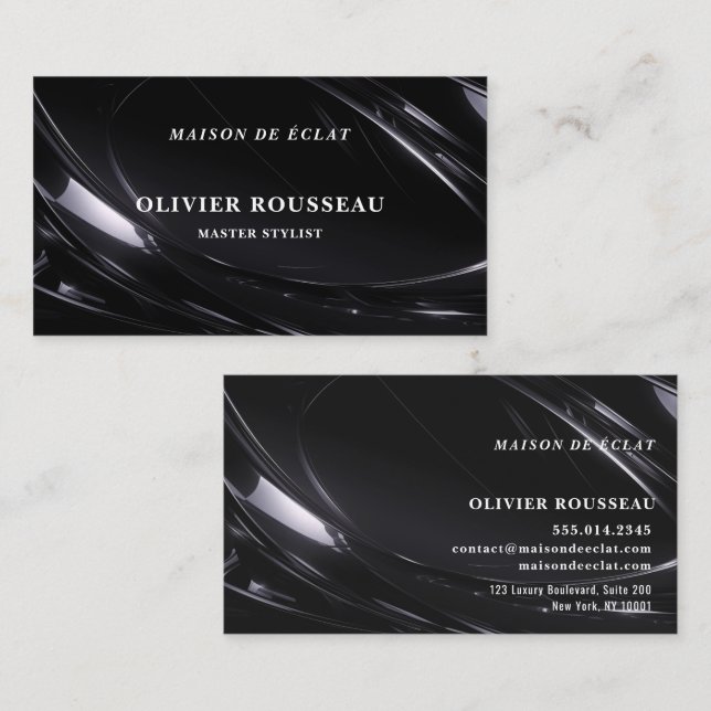 Carte De Visite Modern Elegant Black Metallic2 Master Stylist (Devant / Derrière)